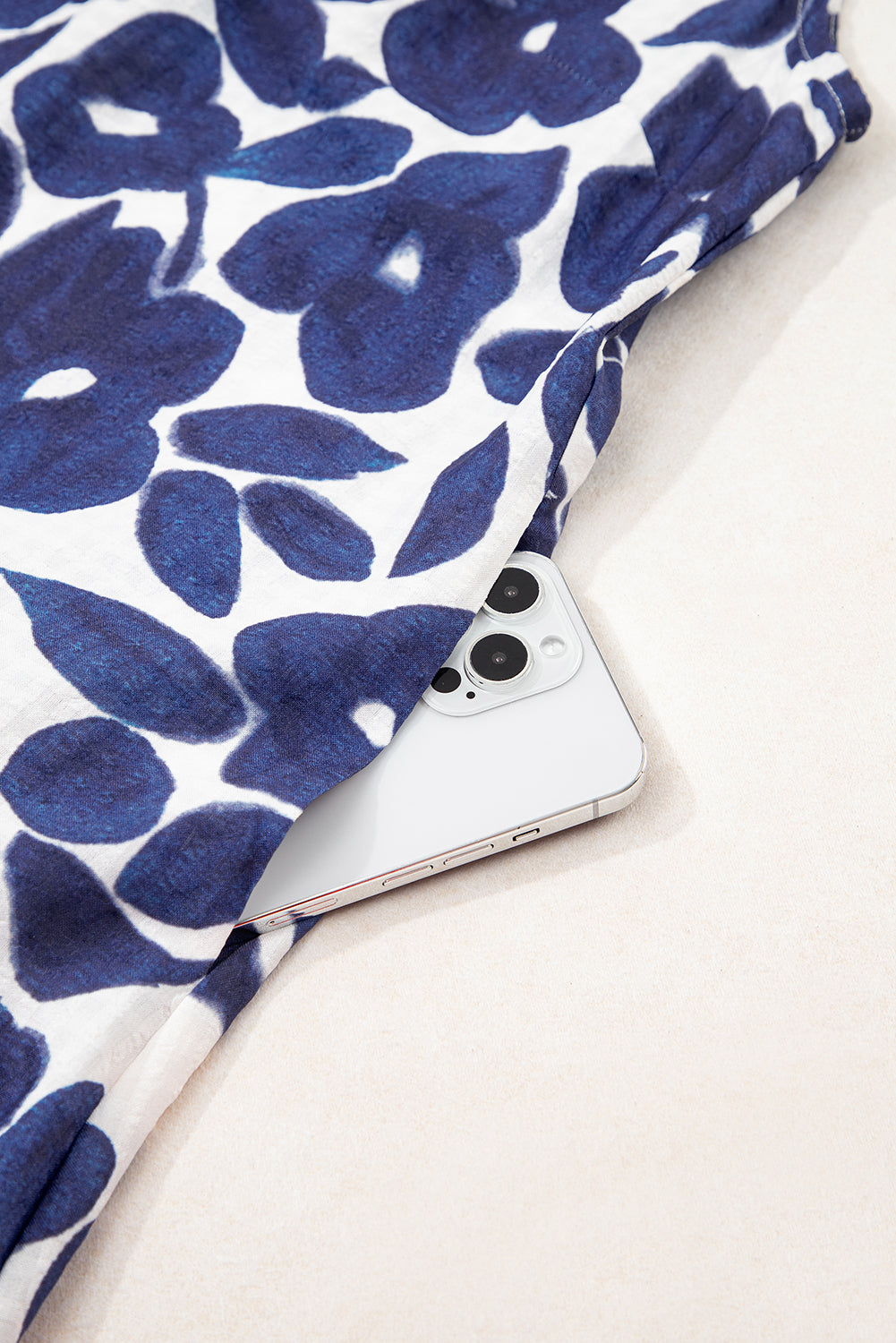 Blue Floral Sleeveless Colorblock Notched V Neck Mini Dress