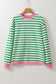 Bright Green Striped Contrast Edge Long Sleeve Top