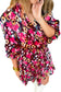 Rose Red Floral Print Tiered Ruffled Half Sleeve V Neck Dress