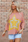 Rose Tan Floral Starbust Exposed Seam Mineral Wash Top