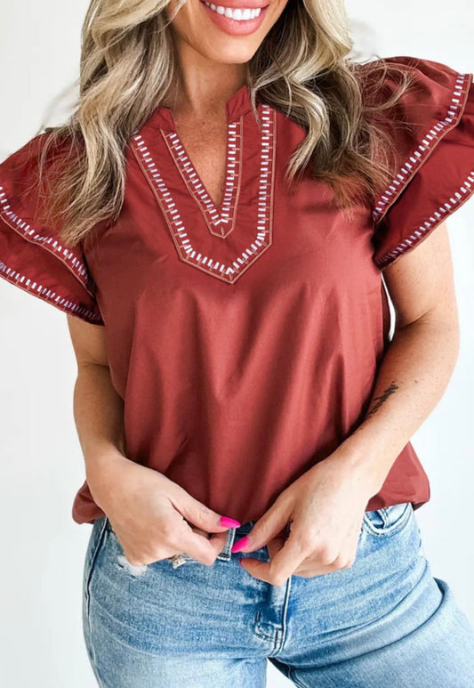Rust Ruffle Top