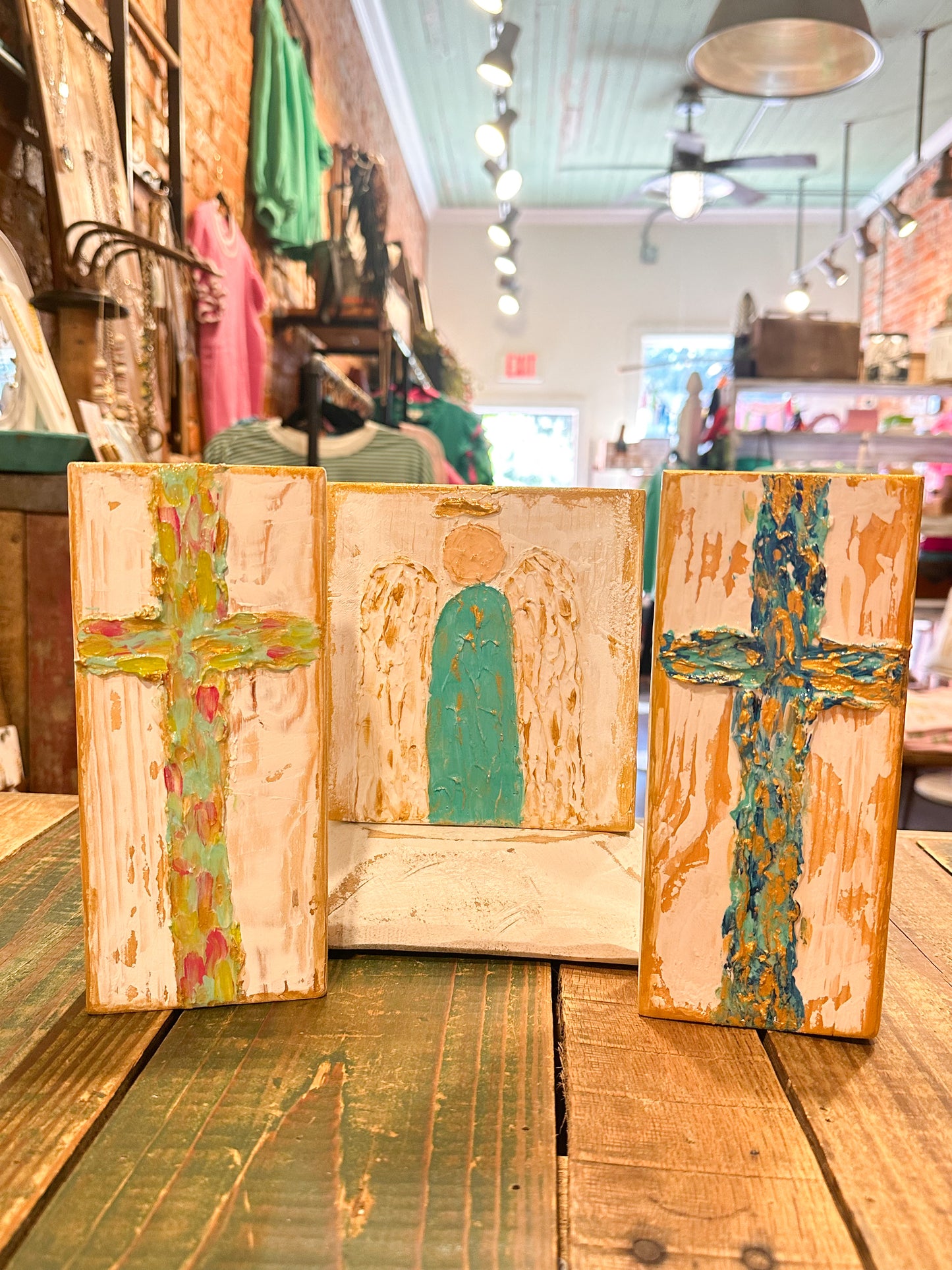 Turquoise Textured Cross Block