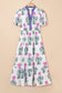 White Floral Puff Short Sleeve V Neck High Waist Maxi Dress