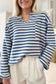 Sky Blue Stripe Chest Pocket Buttoned Back Notched V Neck Top