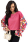 Sachet Pink Flower Patchwork Ruffled Sleeve Ribbed Knit Drop Shoulder Top