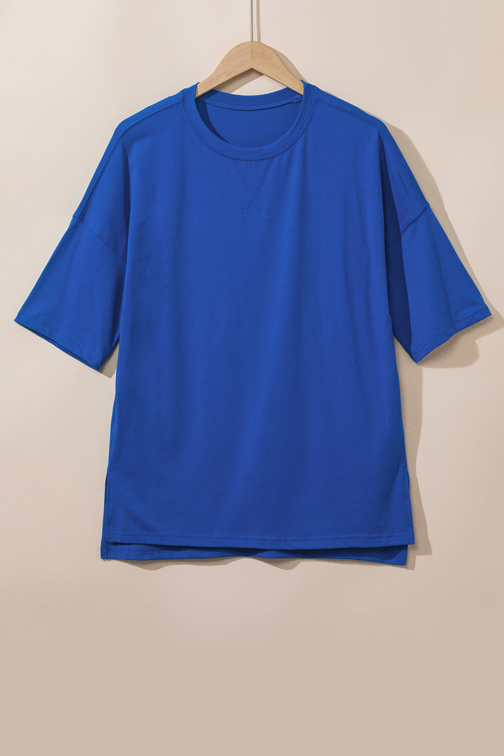 Dark Blue Longline Short Sleeve Side Slit