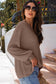 Coffee Waffle V Neck Long Sleeve Drop Shoulder Loose Blouse