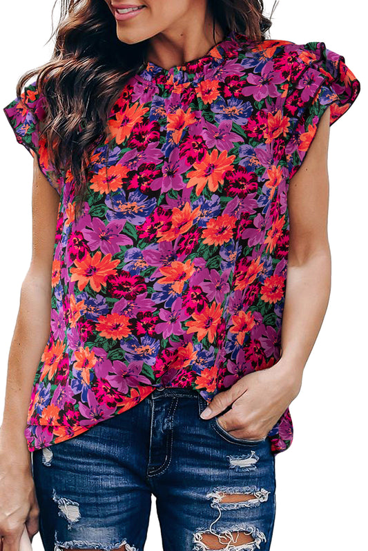Multicolour Floral Print Tiered Ruffled Sleeve Blouse