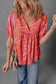 Orange Zebra Stripe Print Ruched Cuff Half Sleeve V Neck Blouse