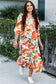 Orange Floral Print Split V Neck Tiered Maxi Dress