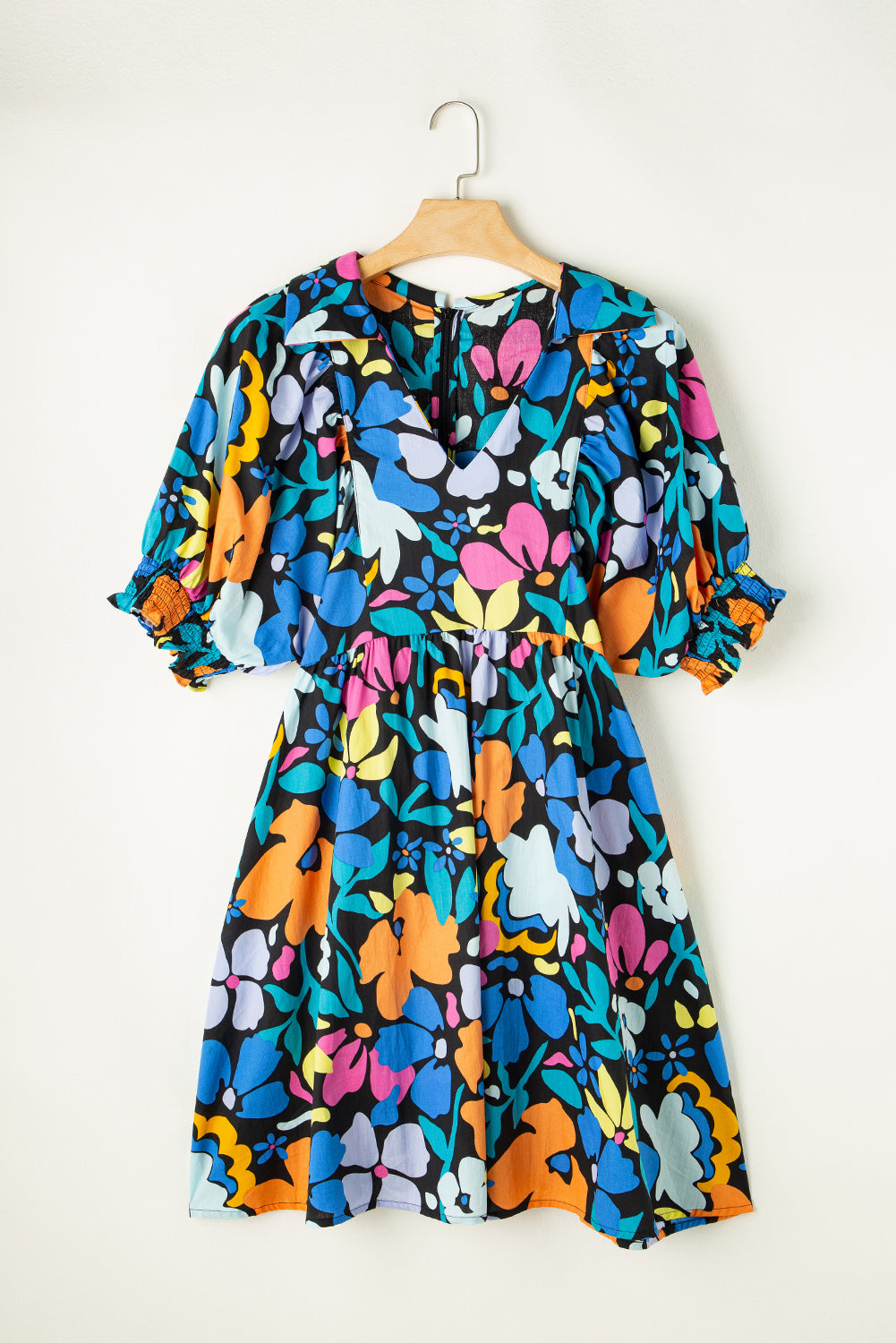 Blue Split Neck Collared Plus Floral Dress