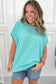 Light Blue Ribbed Exposed Seam Casual Plus Size T Shirt