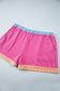 Bright Pink Textured Knit Contrast Trim Plus Shorts Set