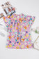 Pink Flutter Sleeve V Neck Floral Top