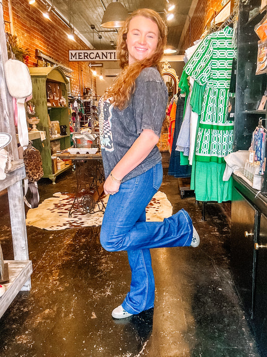 Sasha Pull On Flares (Dark Denim)