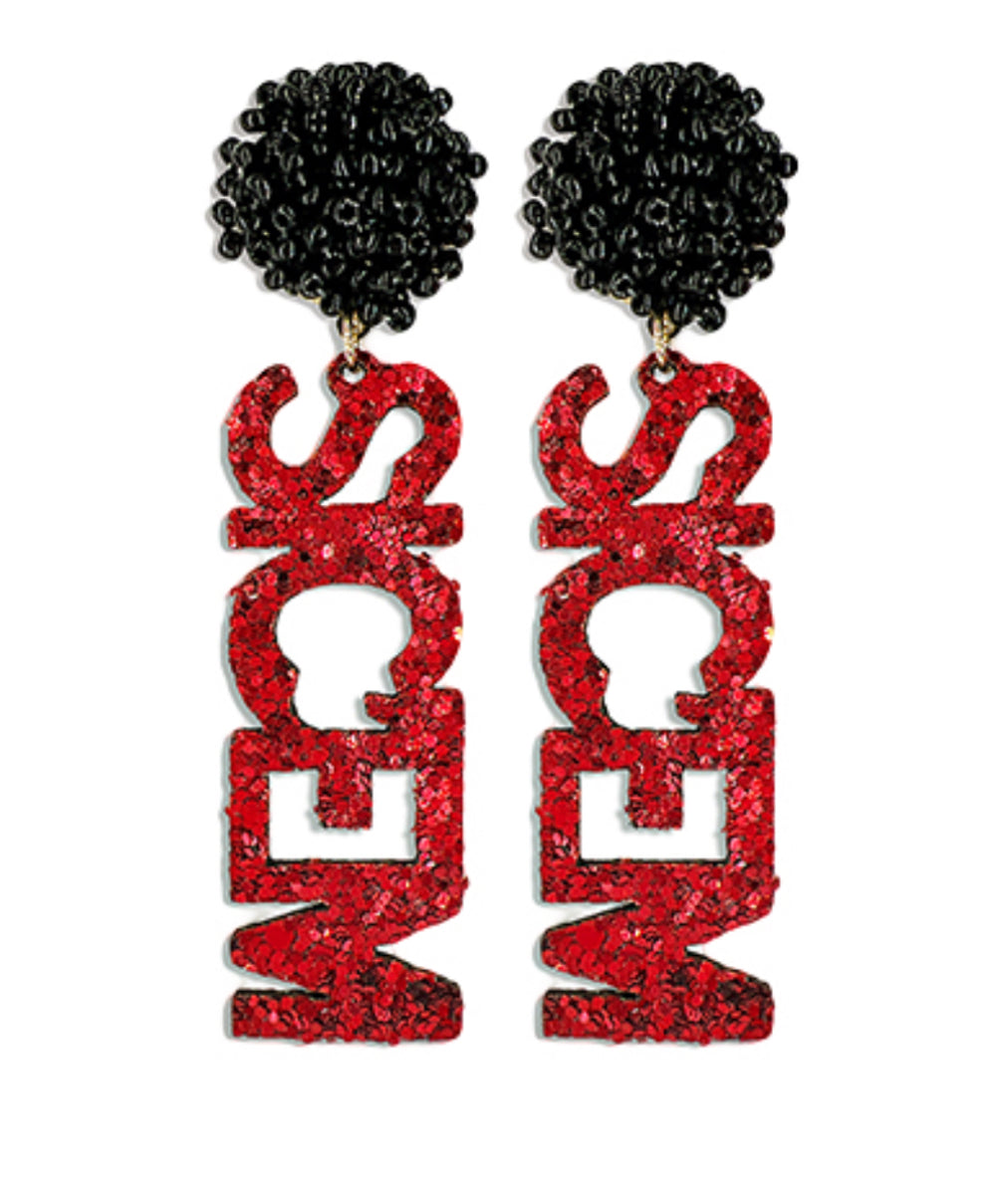 Glitter Sic Em PomPom Earrings
