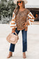 Khaki Stripe Color Block Patchwork Leopard Casual Sweatshirt with Slits