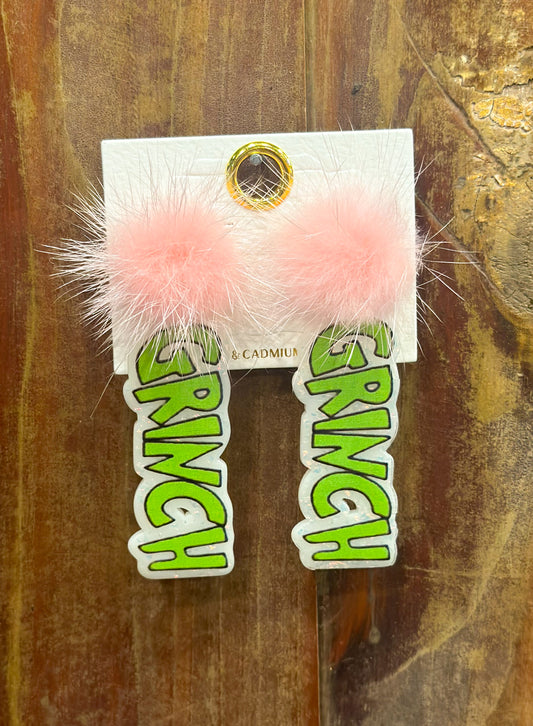 Grinch pompom earrings