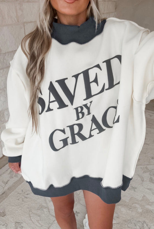 Grey Saved by Grace Mock Neck Sweatshirt