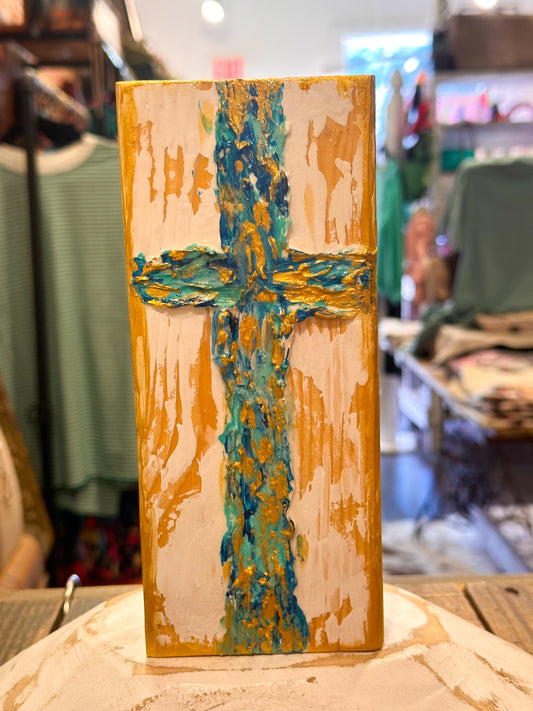 Turquoise Textured Cross Block