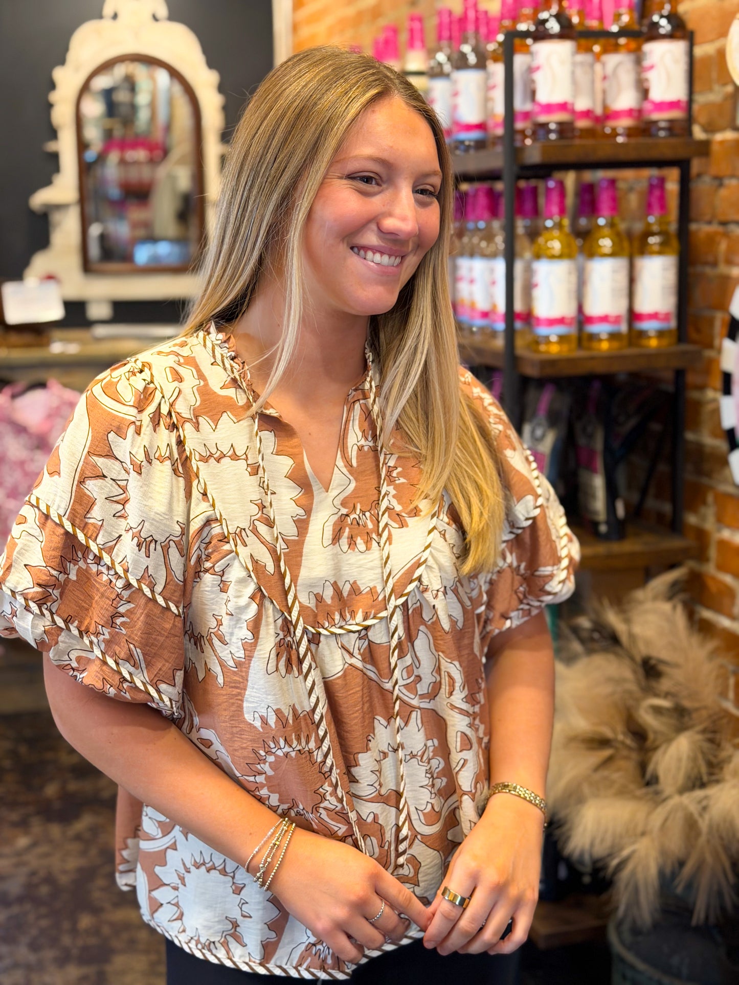 Sage Floral Puff Sleeve Top