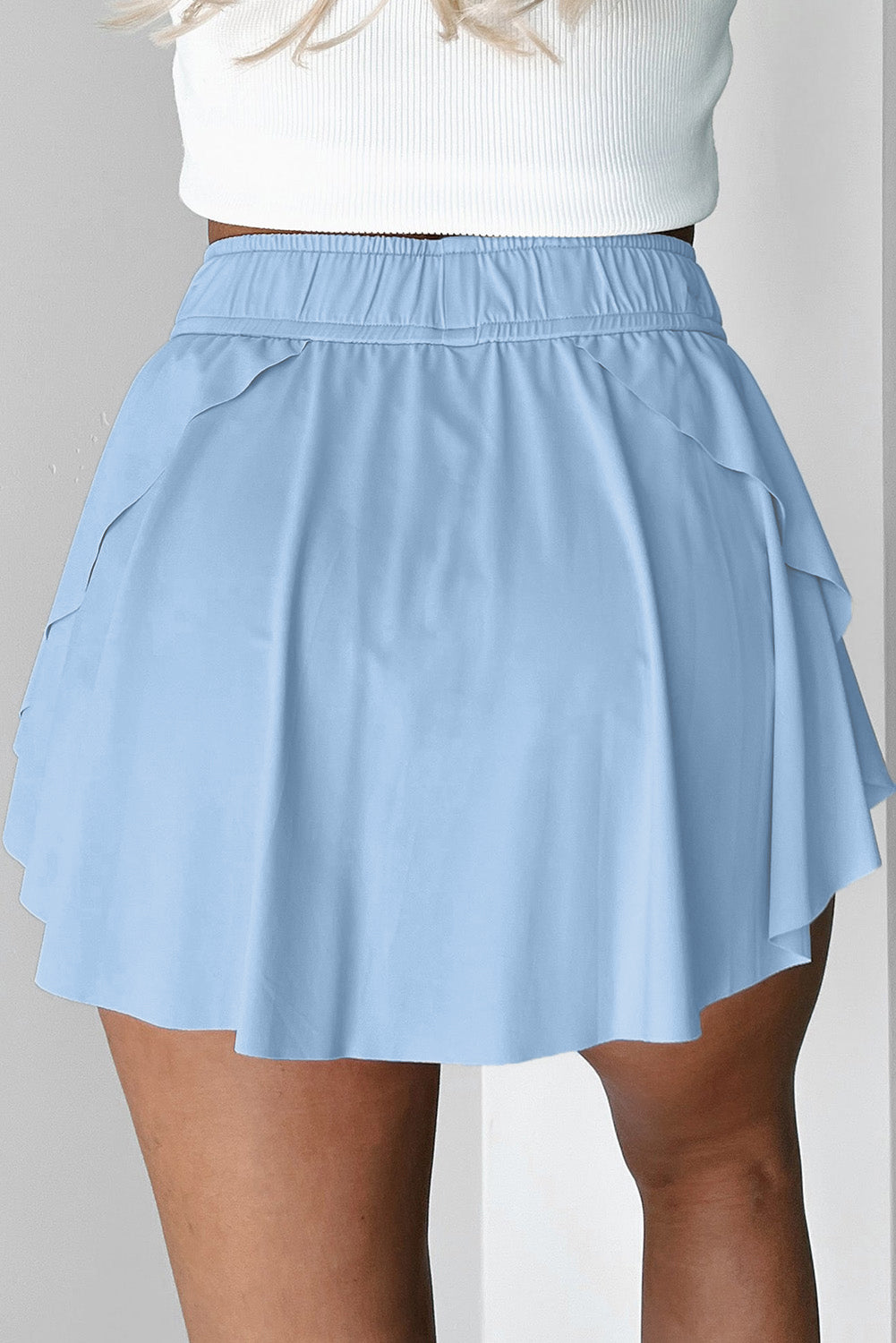 Sky Blue Drawstring High Waist Lined Tennis Skorts