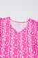 Pink Floral Print Ric-rac Tiered Ruffled V Neck Blouse