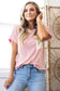 Pink Corded Knit Color Block Pocketed Crew Neck T Shirt