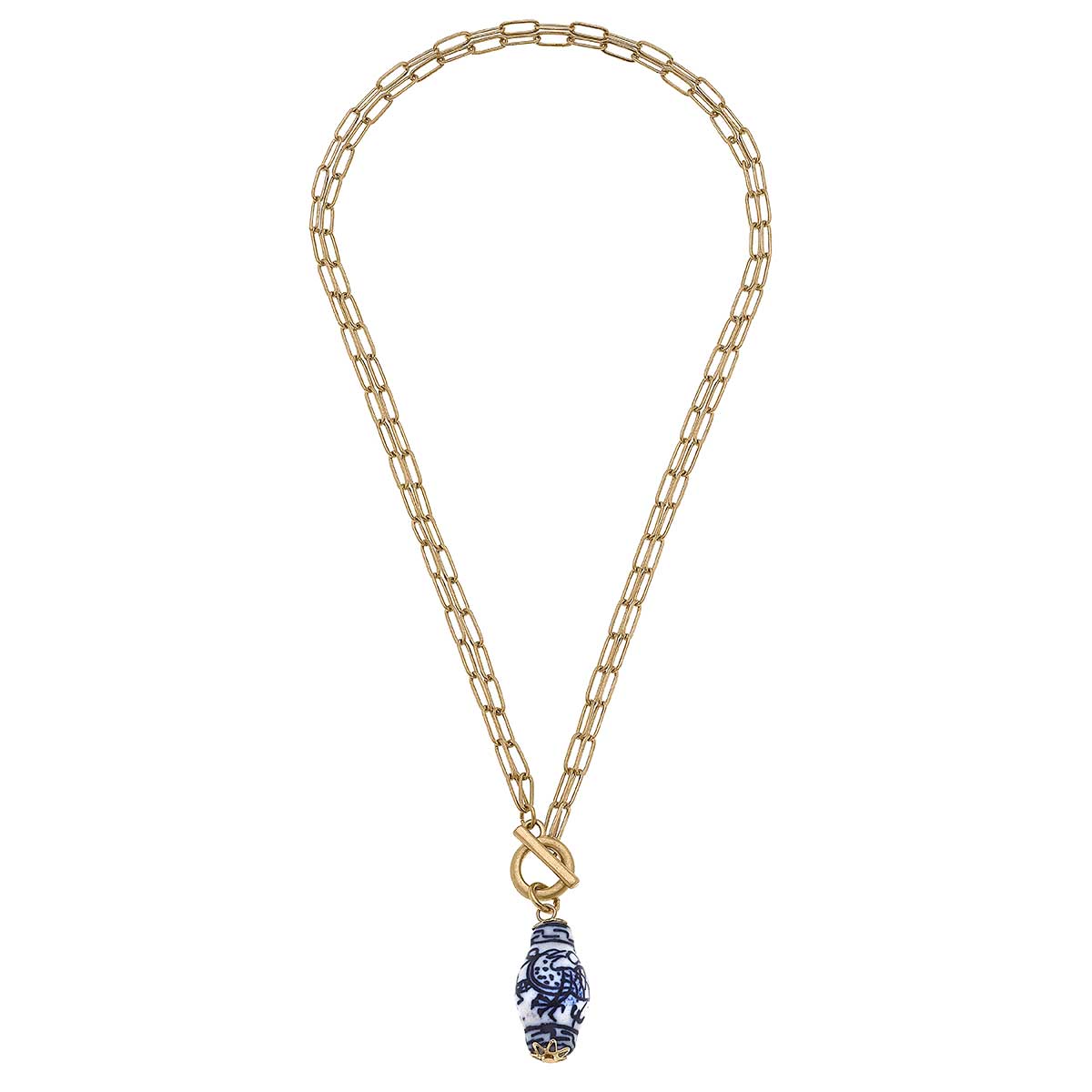 Annabeth Chinoiserie T-Bar Necklace in Blue & White