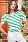 Green Stripe Puff Sleeve Elegant T-shirt