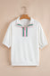 White Contrast Striped Collar Patchwork Textured Half Sleeve Blouse