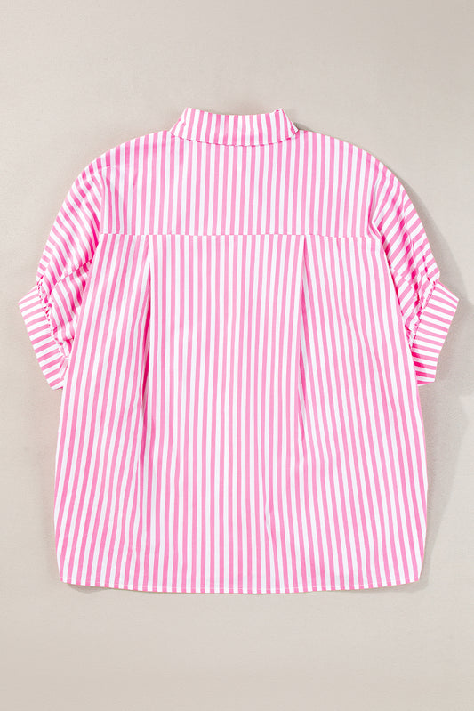 Pink Stripe Dolman Sleeve Oversize Shirt