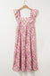 Pink Plus Size Ruffle Trim Square Neck High Waist Floral Maxi Dress