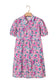 Pink Floral Collared Half Placket Short Sleeve Loose Dress
