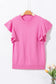 Bonbon Ribbed Mock Neck Ruffled Short Sleeve Sweater