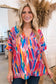 Multicolour Whimsical Feather Print V Neck Blouse