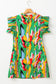 Green Abstract Print Frilled Neck Ruffled Sleeve Mini Dress