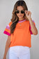 Carrot Contrast Flutter Sleeves Knitted Sweater T Shirt