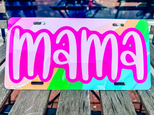 Mama Rainbow License Plate