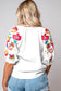 White Floral Embroidered Ricrac Puff Sleeve Textured Blouse