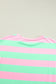 Pink Stripe Colorblock Cuffed Sleeve Loose Tee