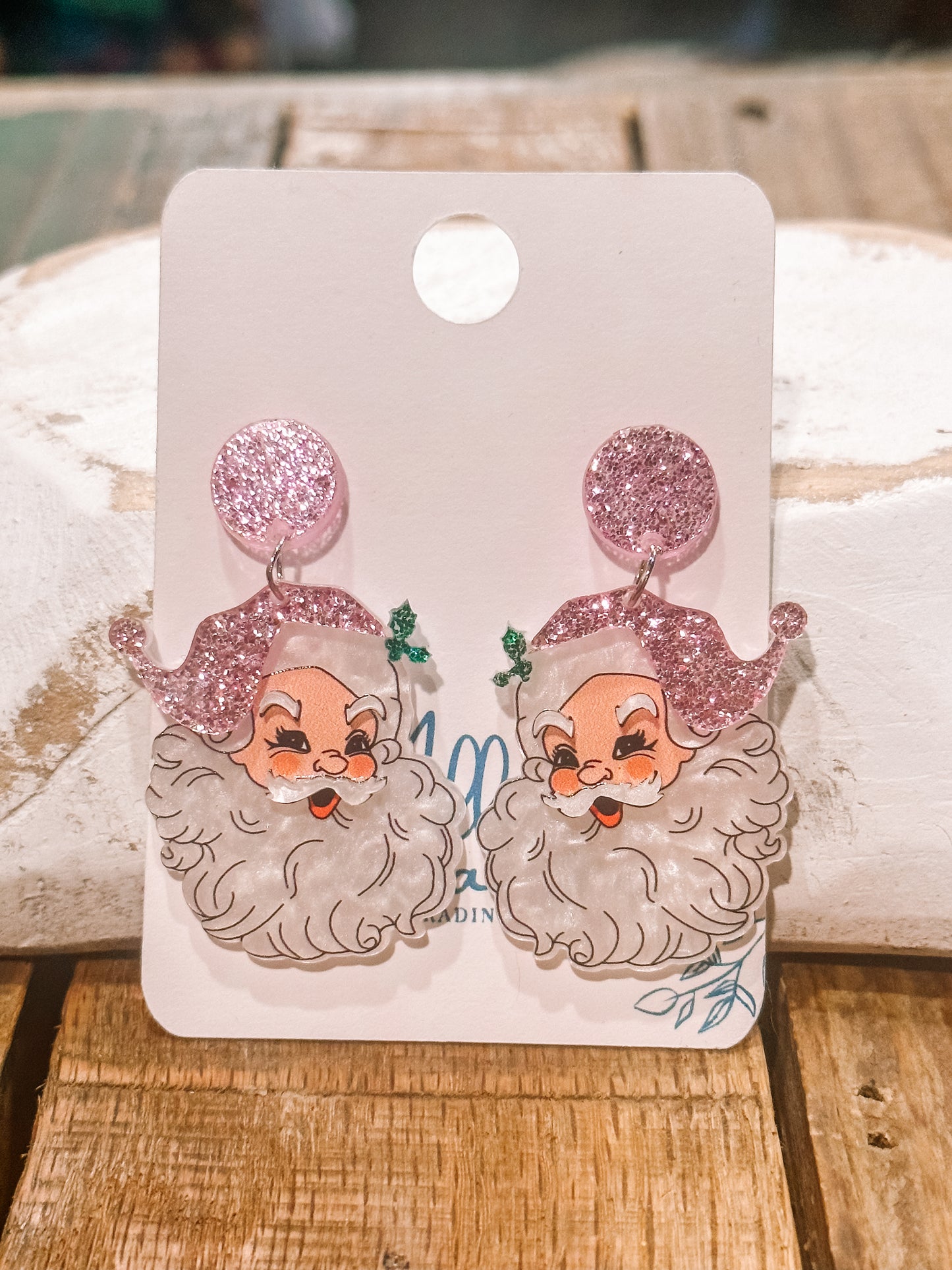 Preppy Pink Santa Earrings