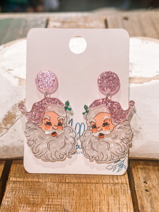 Preppy Pink Santa Earrings