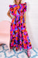 Orange Abstract Printed High Waist Ruffle Tiered Long Dress