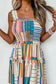 Khaki Mix Striped Wide Straps Smocked Tiered Maxi Dress