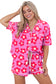 Pink Flower Print Short Sleeve Shirt Pajamas Set