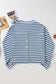 Sky Blue Stripe Chest Pocket Buttoned Back Notched V Neck Top