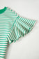 Bright Green Contrast Detail Striped Ruffle Short Sleeve Top