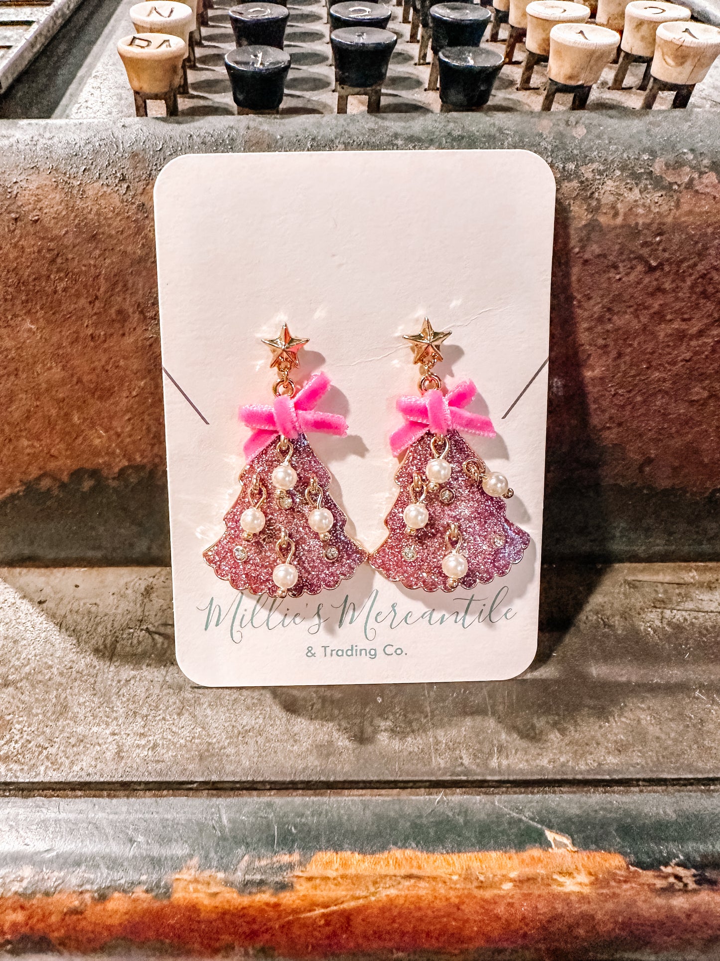 Pink Tree Bow Earrings