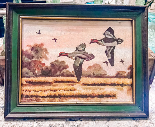 Ducks in Flight Vintage Framed Painting